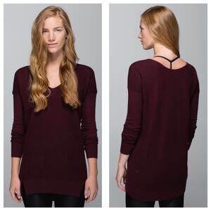 Lululemon The Sweater Life Burgundy Knit Jumper Large Heathered Bordeaux Drama